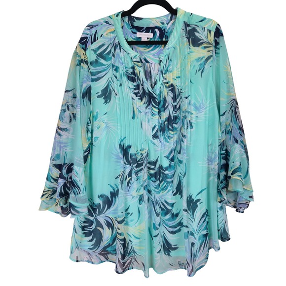 Charter‎ Club Womens Floral Print Tunic Top Size 3X Pin tucked Sheer Feminine - Picture 1 of 7